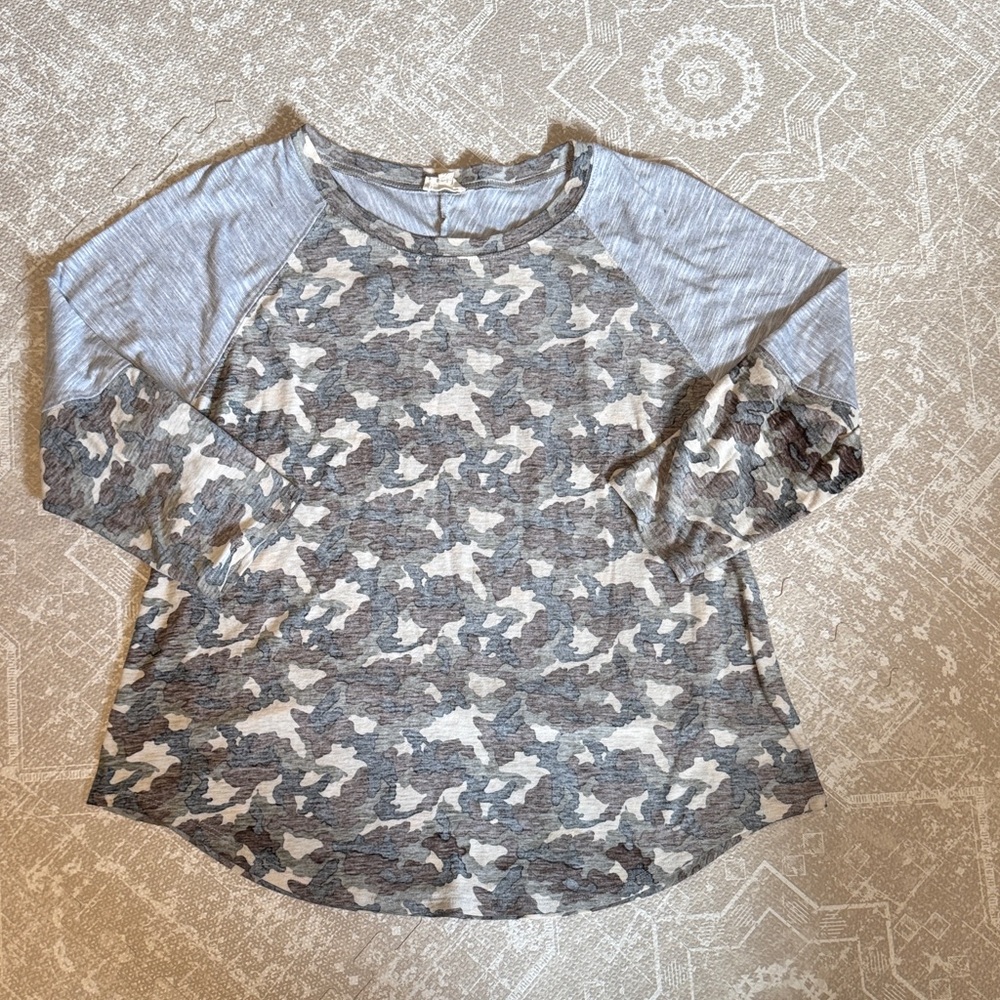Hem & Thread Grey Camo Raglan Long Sleeve Top